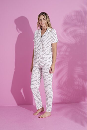 PİJAMOOD Patterned Women's Pajama Set - 5 Buttons on the Front