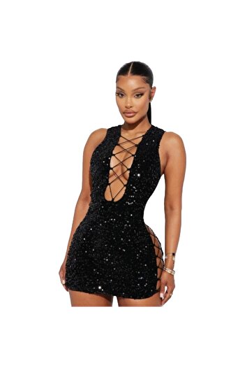 For Dreams Corset Detailed Sequin Fancy Mini Dress