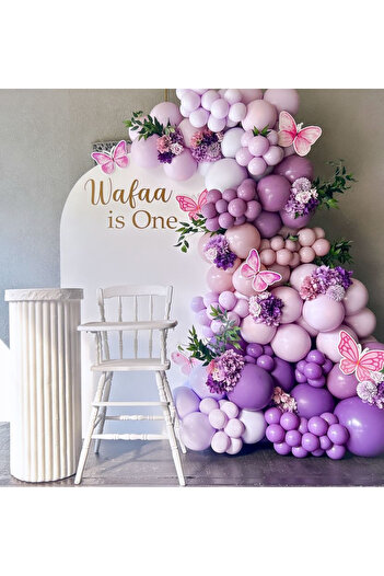 Çemrek Süs Parti Lilac Purple Powder Pink Balloon Chain Set of 100