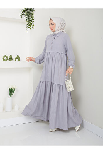 VOLT CLOTHİNG Women's Viscose Fabric Shirt Collar Hijab Dress
