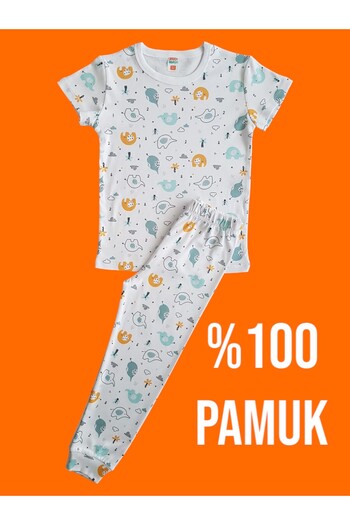 Çamaşır Bahçesi Short Sleeve Patterned Kids Pajamas Set#printingchildspjimatakım#sarıfildesenlipijama#laundry garden