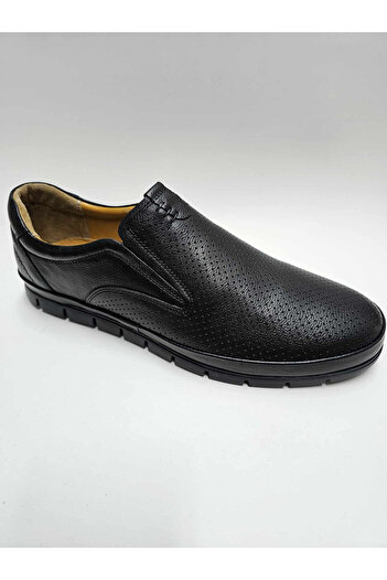 Luis Figo Genuine Leather Men's Black Shoes - Large Size (45-46-51) Casual, Laceless