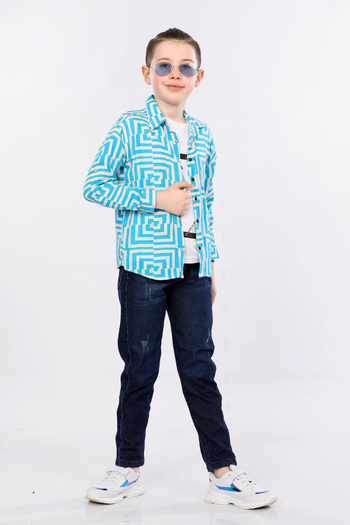 MORNIO Boy's 3-Piece Set Patterned Shirt, T-shirt and Jeans MRN2436