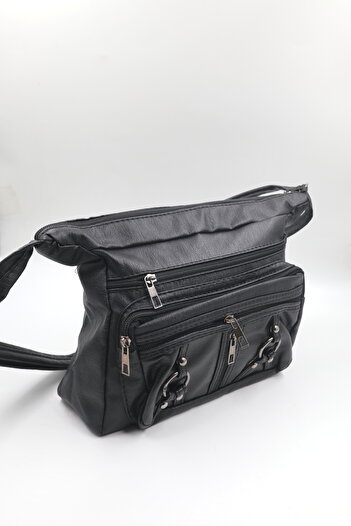 nazenintasarımlar MULTIPLE COMPARTMENT FLEXIBLE AND SOFT DAILY BAG WITH SHOULDER STRAP BLACK D