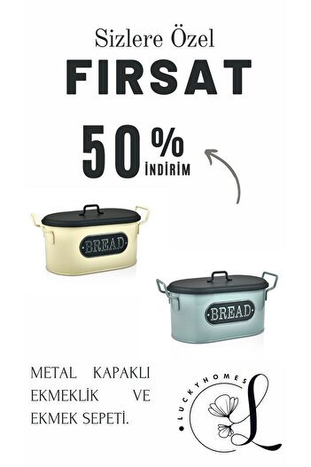 LUCKYHOMES Galvanized Metal Bread Box with Lid - 38X16 cm Desktop Bread Holder, Metal Bread Basket 11340