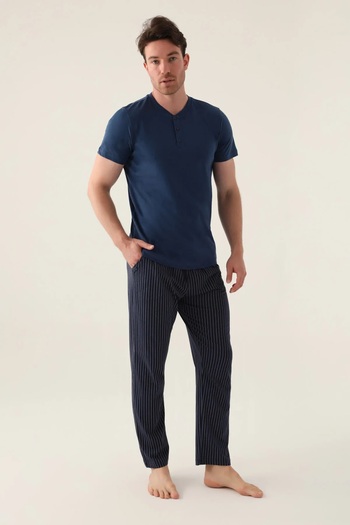 Arnetta SOFT TEXTURED 100% COTTON BUTTONED COLLAR SHORT SLEEVE MEN'S PIJAMA SET