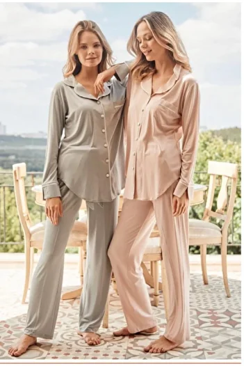 Bone Club Women's Powder Dotted Front Buttoned Maternity Pajamas Set 5126