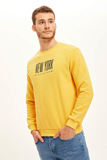 DeFacto Φούτερ με στάμπα New York Crew Neck Slim Fit