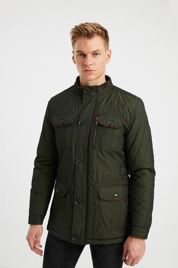 DYNAMO Men's Khaki Faux Fur Lined Waterproof Coated Thick Coat