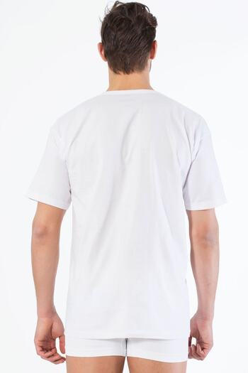 Siyah İnci White Cotton V-Neck Short Sleeve T-Shirt