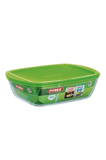 Pyrex طبق طهي وتخزين مستطيل مع غطاء سعة 2.5 لتر