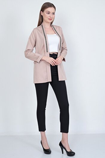 EMİRAQLİFE Stone Detailed Shawl Collar Women's Blazer Jacket