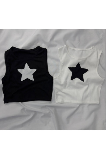 Gofeel Harajuku Aesthetic Crop Tank - Star Detail, Single Sent, Choose Color