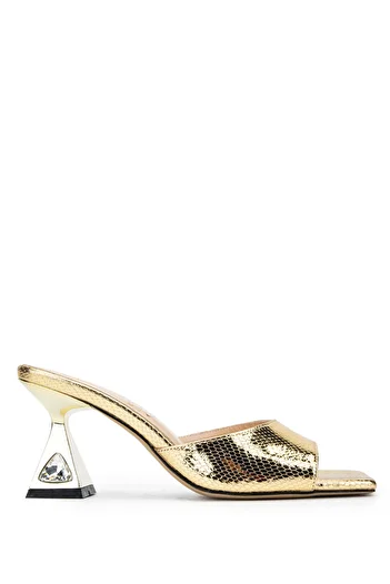Tamer Tanca Women's Genuine Leather Gold Heeled Slippers