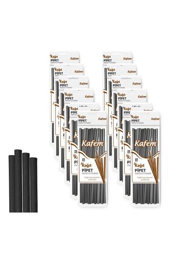 KAFEM Siyah Kağıt Pipet 19,5cm 25li x 10 Paket