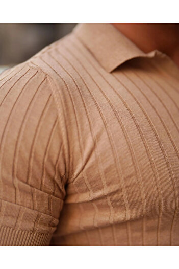 Tarz Cool Ribbed Polo Neck Men's Knitwear T-Shirt