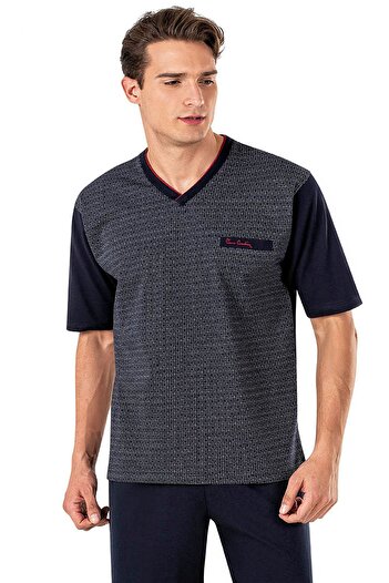 Pierre Cardin 6017 Men's Jacquard Short Sleeve 3-Piece Pajama Set with Shorts