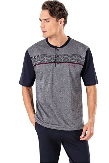 Pierre Cardin 6018 Men's Jacquard Short Sleeve 3-Piece Pajama Set with Shorts