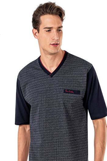 Pierre Cardin 6017 Men's Jacquard Short Sleeve 3-Piece Pajama Set with Shorts