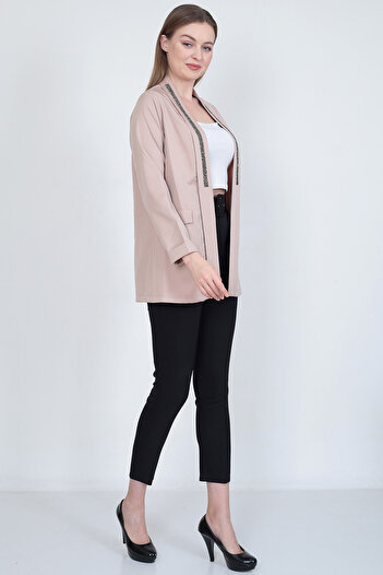 EMİRAQLİFE Stone Detailed Shawl Collar Women's Blazer Jacket