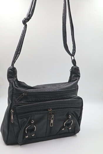 nazenintasarımlar MULTIPLE COMPARTMENT FLEXIBLE AND SOFT DAILY BAG WITH SHOULDER STRAP BLACK D