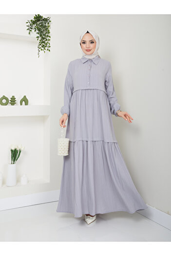 VOLT CLOTHİNG Women's Viscose Fabric Shirt Collar Hijab Dress