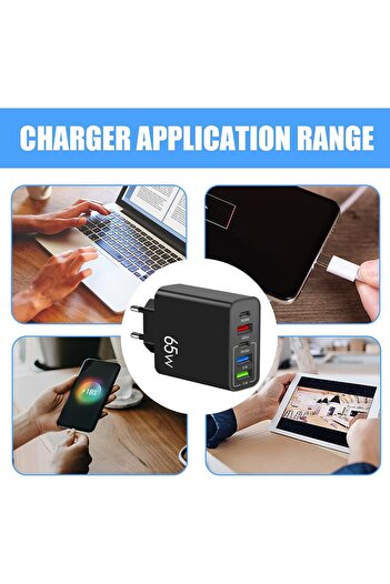 ROGGER 65W Şarj Cihazı, Hızlı Şarj Adaptörü, 2type c PD + 3USB Hafif Taşınabilir Çok Fonksiyonlu