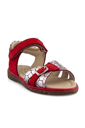 Cici Bebe Ayakkabı Genuine Leather Red Silver Girls' Sandals