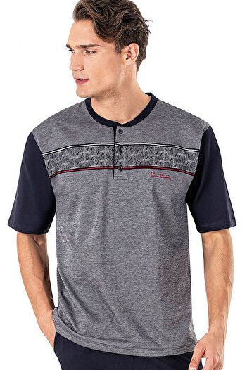 Pierre Cardin 6018 Men's Jacquard Short Sleeve 3-Piece Pajama Set with Shorts