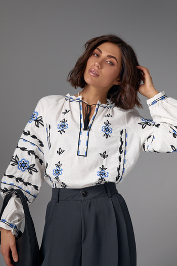 FEMELLE Women's White Tasseled Complete Embroidery Embroidered Cotton Blouse