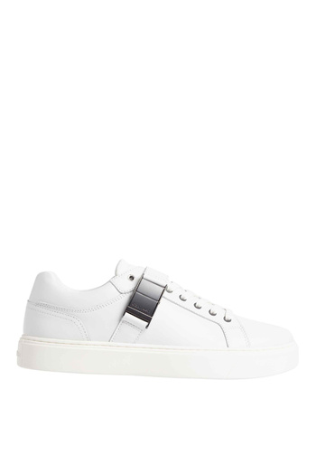 Calvin Klein Beyaz Erkek Deri Sneaker LOW TOP LACE UP W/ ICONIC PLAQUE
