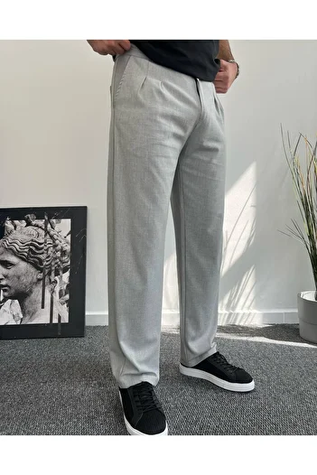 Oliggopol Men's Gray Baggy Fit Fabric Pants