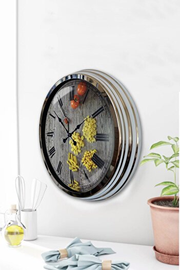 Kasva Concept Hediyelik 40 Cm Krom Metal Mutfak Duvar Saati