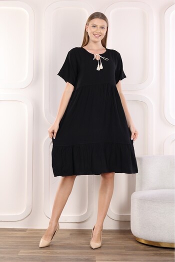 mervemoda Summer Short Sleeve Women's Dress - Woven Below the Knee