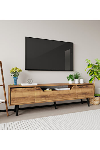 VM VERTEX MOBİLYA Roma Ahşap Ayaklı Tv Ünitesi Tv Sehpası Ceviz