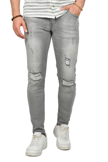 DeepSEA Gray Slim Fit Laser Cut Men's Jeans -2406552