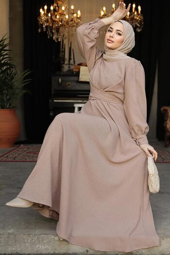 HARMONY GLOBAL Φόρεμα Hijab 3034 με υφασμάτινο τσαλακωμένο μανίκι με μπαλόνι