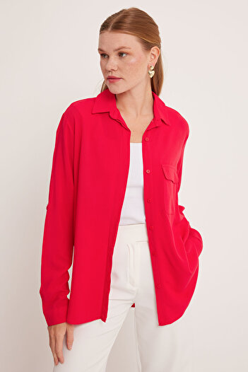 Bigdart Woman's Red Pocket Detailed Shirt 20234