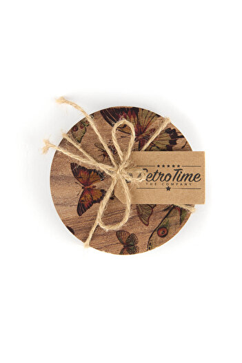 Retro Time 6-piece Brown Butterfly Coasters - 10 cm