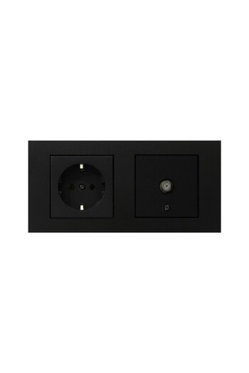 OVİVO Ovivo Grano Black 2-Piece Set Earthed Socket and F Connector Satellite Socket Set