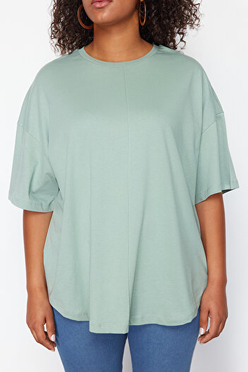 Trendyol Curve Μέντα 100% βαμβάκι More Sustainable Oversize Πλεκτό T-shirt TBBSS24BF00050