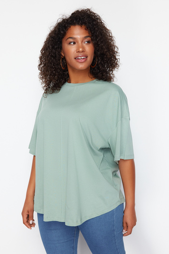 Trendyol Curve Μέντα 100% βαμβάκι More Sustainable Oversize Πλεκτό T-shirt TBBSS24BF00050