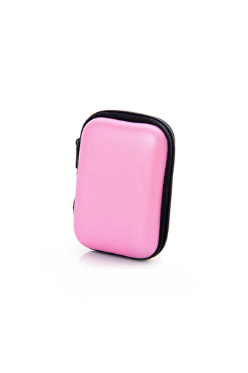 Streak Headphone Key Mini Item Carrying Case Leather Zippered - Pink Color