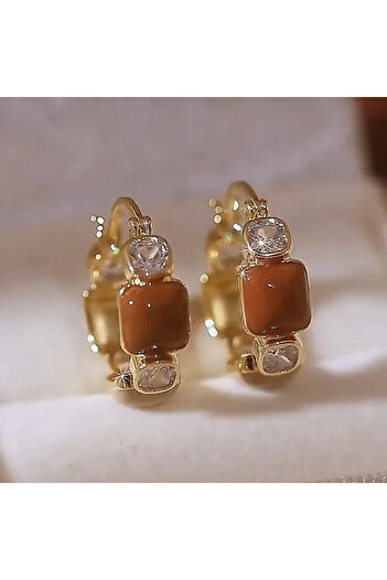 Takıtolia Nemesis - Gold Colored Zircon Stone Stylish Design Earrings