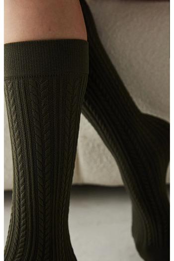 Penti Khaki Colored Women's Knit 200 Denier - Thick Winter Knee-Length Trouser Socks Set of 2
