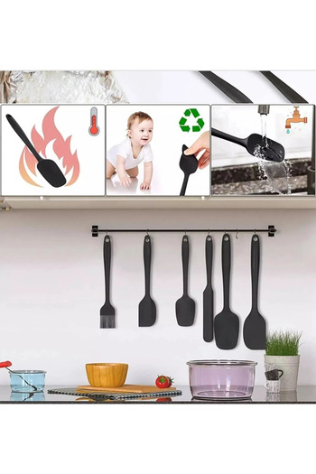 EMBazaar 6-Piece Black Silicone Spatula Set - Heat Resistant, Fireproof and Non-Stick