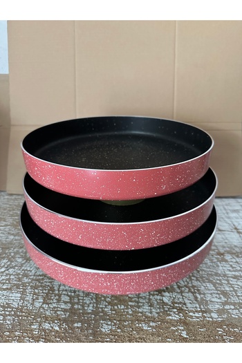 LeesHome Teflon 3-Piece Oven Tray Set 32/34/36 cm Pink Outer Color
