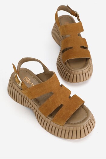 TUNAELLİ Tan Suede Women's Sandals - Genuine Natural Leather, Size 36-41