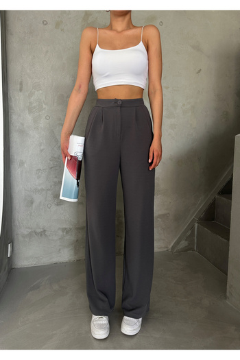 Laluvia Anthracite Buttoned Pile Detailed Palazzo Trousers
