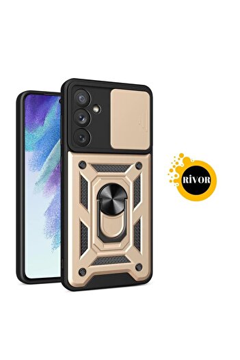 Rivor Samsung Galaxy S23 FE İçin Kılıf Kamera Korumalı Sürgülü Yüzüklü Darbe Emici Zırhlı Koruyucu Tank